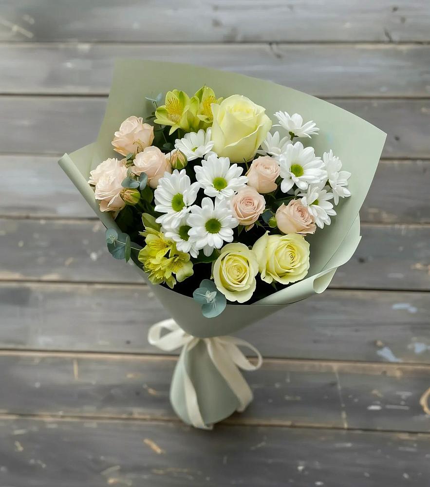 Букет цветов из: Альстромерии, Розы и Хризантемы в Выездное