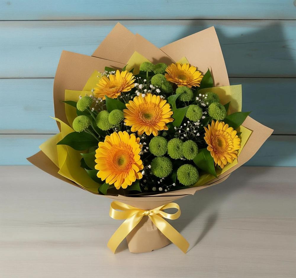 Букет цветов из: Герберы и Хризантемы в Выездное