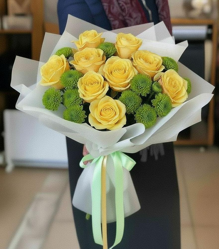 Букет цветов из: Хризантемы и Розы в Выездное