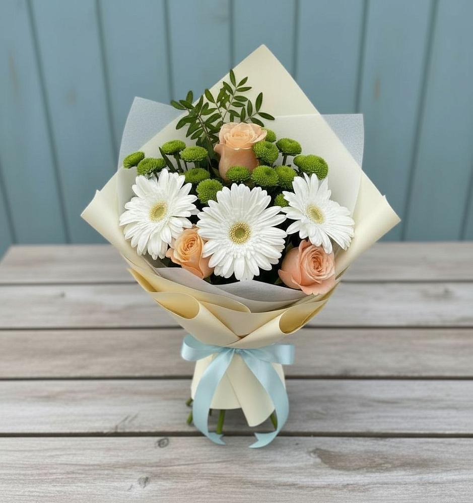 Букет цветов из: Герберы, Розы и Хризантемы в Выездное