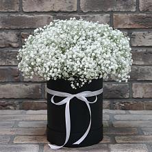 Цветочная композиция из Гипсофила в шляпной коробке в Выездное