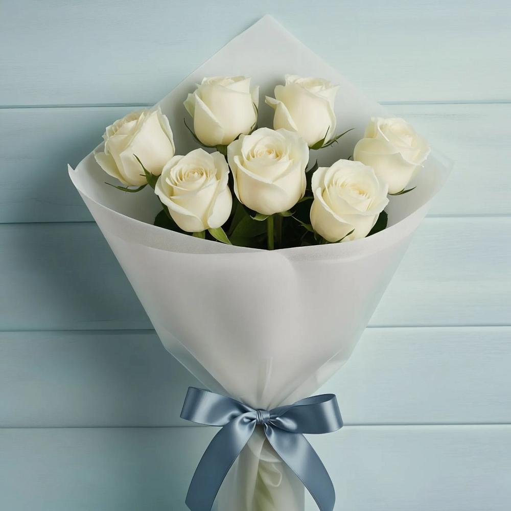 Букет 7 Белых роз Эдлесс Лав в Выездное